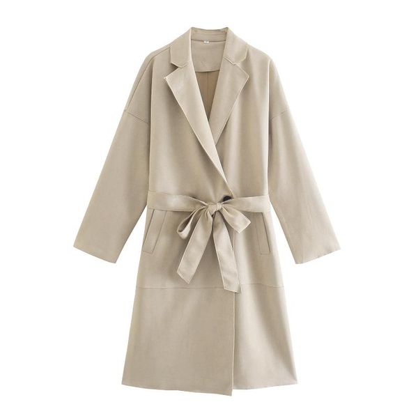 women's trench coats the europe and united states in autumn wind dress 2021 faux suede coat 8172 texture effects, Tan;black